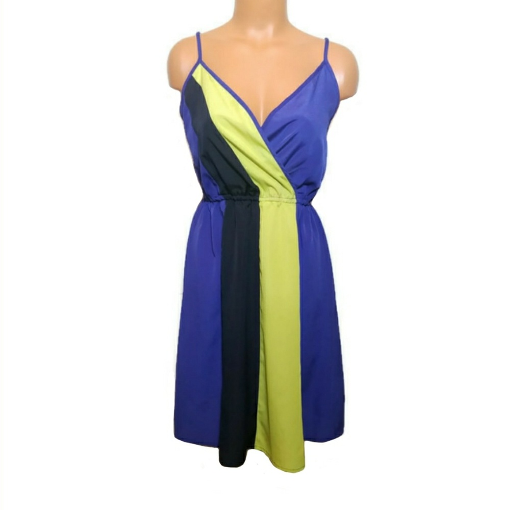 Mossimo Blue Yellow & Navy Empire Waist Dress XS